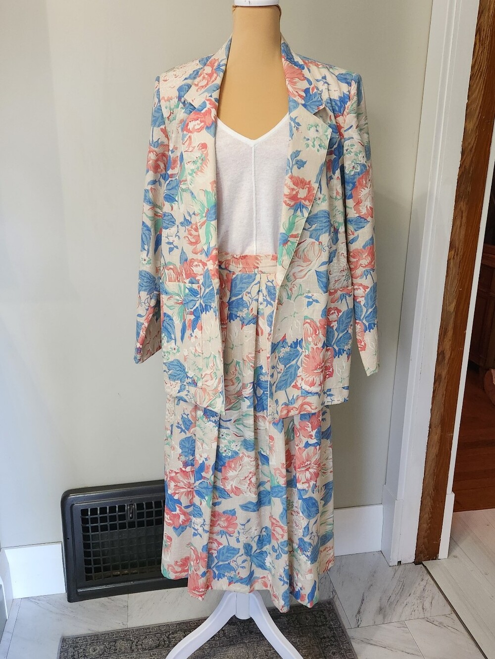 Vintage Floral Blazer Skirt Suit Set Womens 10 Cottagecore Grandmacore 90s - Picture 16 of 16